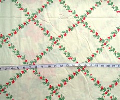 1 yd 100% Cotton Fabric Single Border with Poinsettias, Ivy Vines & Red Berries