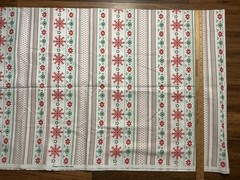 Christmas Holiday Striped Snowlake Fabric Red Green On White 2 Yards X 44in