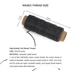 Lusecarl Waxed Thread 55 Yards, Hand Sewing Leather 8Pcs, Black