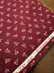 VTG Cranston Cotton Fabric Burgundy Wine Maroon Ditsy Pink Floral BTY Quilt Doll