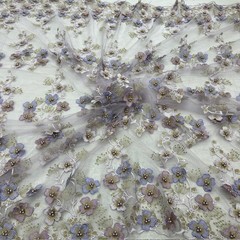 3D Floral Lace Fabric – Luxury Embroidered Bridal Mesh Material VT-36 by Yard