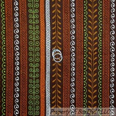 BonEful Fabric FQ Cotton Quilt VTG Brown Orange Green Stripe Calico Leaf Pattern