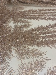 Rose Celestial Fern Beaded Lace Fabric – Crystal Embroidered Tulle Prom Fabric