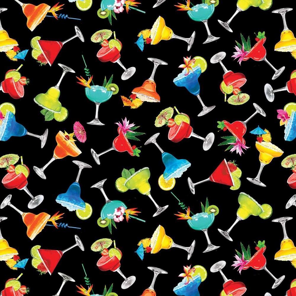 Tropical Escape Fabric | Margarita Glass Toss Black | Kanvas Studio YARD