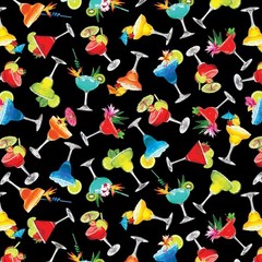 Tropical Escape Fabric | Margarita Glass Toss Black | Kanvas Studio YARD
