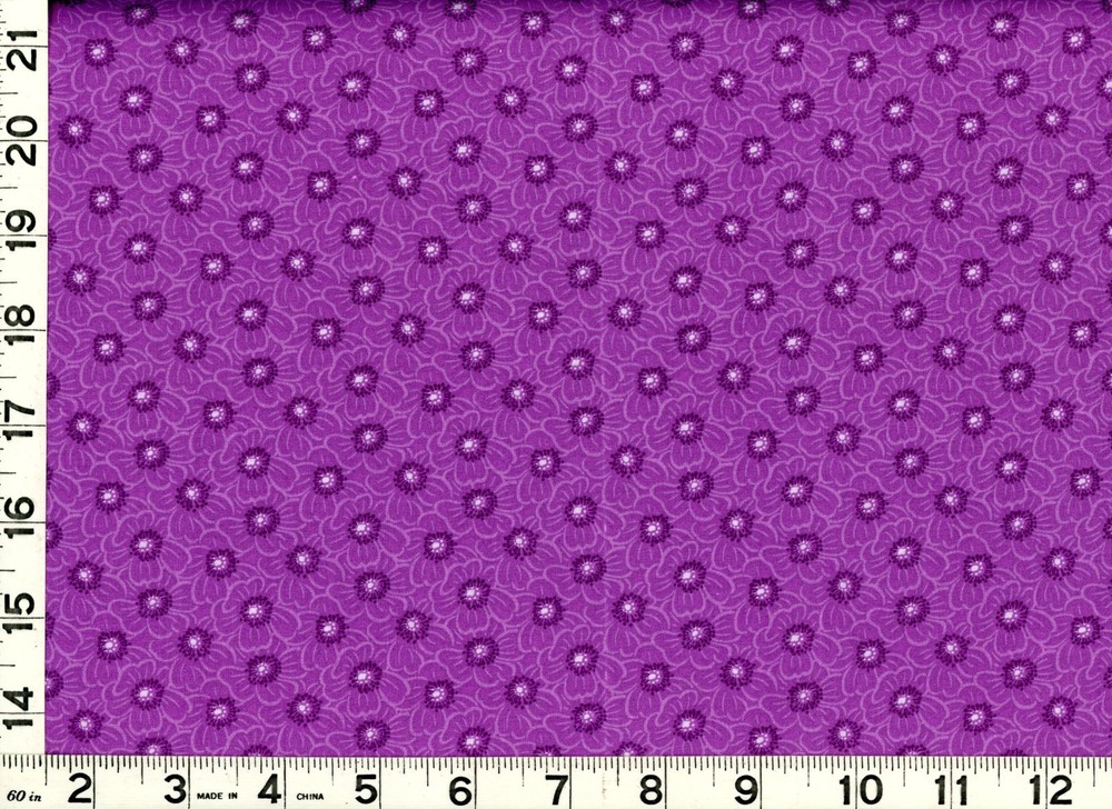 Grape Purple Flowers Dark Centers Quilting & Sewing Fabric by the Yard #761