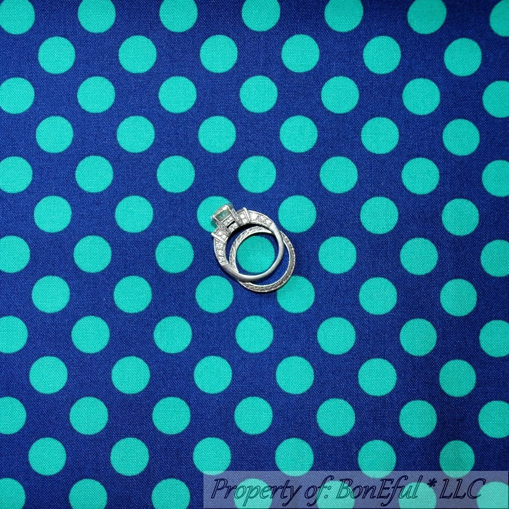 BonEful FABRIC FQ Cotton Quilt Navy Blue Teal Green Polka Small Baby Dot Stripe