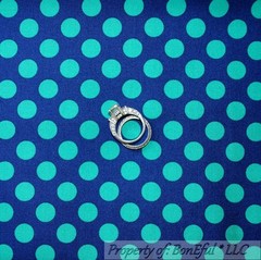 BonEful FABRIC FQ Cotton Quilt Navy Blue Teal Green Polka Small Baby Dot Stripe
