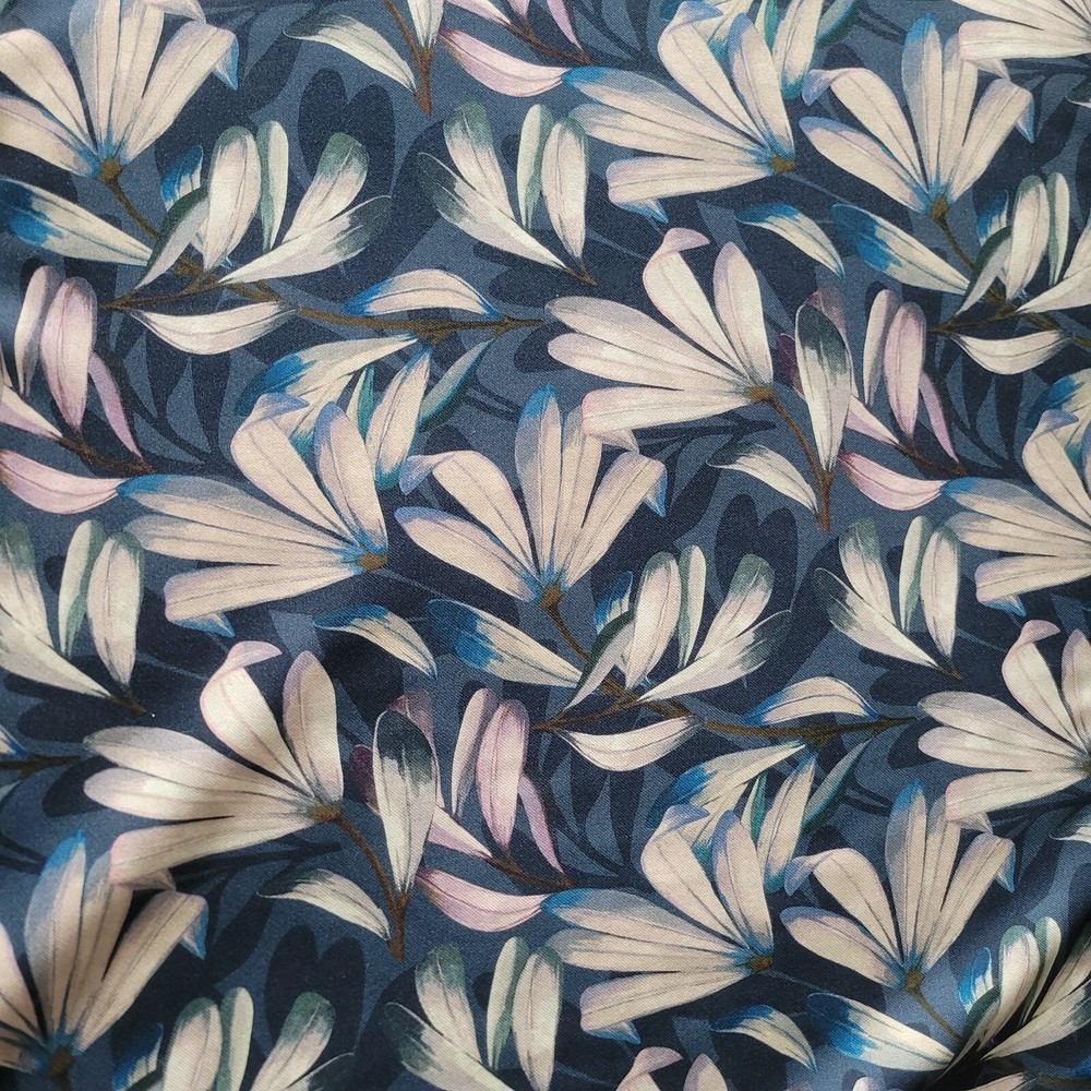 Delicate Flowers on Slate Blue Wool-Blend Ease-Stretch Heavy Suiting – Unique!