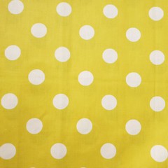 WHITE POLKA DOT ON YELLOW POLY COTTON FABRIC ONE INCH DOT 58″ BY THE YARD