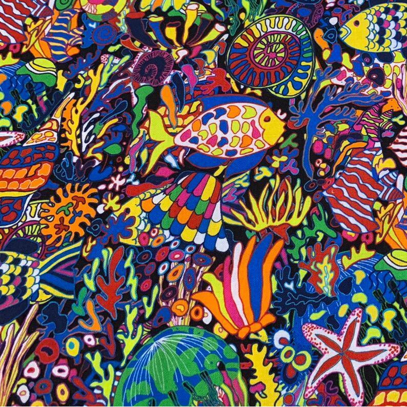 Fabric Packed Aquatic Fish on Multi Cotton TIMELESS TREASURES 1/4 yard CD 1587