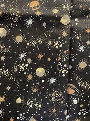 Space Fabric Night Lights Metallic,White Stars Planets Black, – Michael Miller