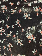 EMBROIDERED FLORAL LACE FABRIC W/ BEAD SPARKLE BLACK RED ROSES 56″ WIDE BY YARD