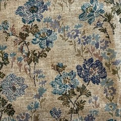 VTG VIP Cranston Open Weave Screen Print Fabric Blue Taupe Purple Floral 3yd x44