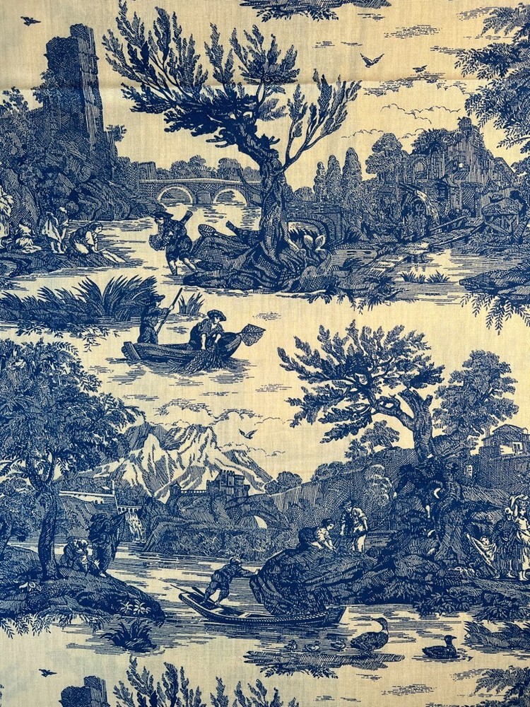 Fabric – RARE French Toile Country Pastoral Romantic Riverbank Sold BTY x 60″ W
