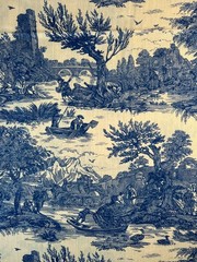 Fabric – RARE French Toile Country Pastoral Romantic Riverbank Sold BTY x 60″ W