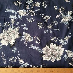 Ivory, Blush Pink Floral on Navy Cotton Jersey Knit – OEKO-TEX 1.89 YD PIECE