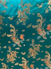 TURQUOISE Chinese Dragon Brocade Jacquard Fabric
