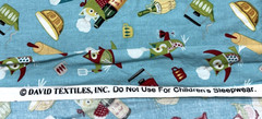 Retro Owls Chef Hats Cooking Kitchen Theme Blue Cotton Fabric BTHY #61