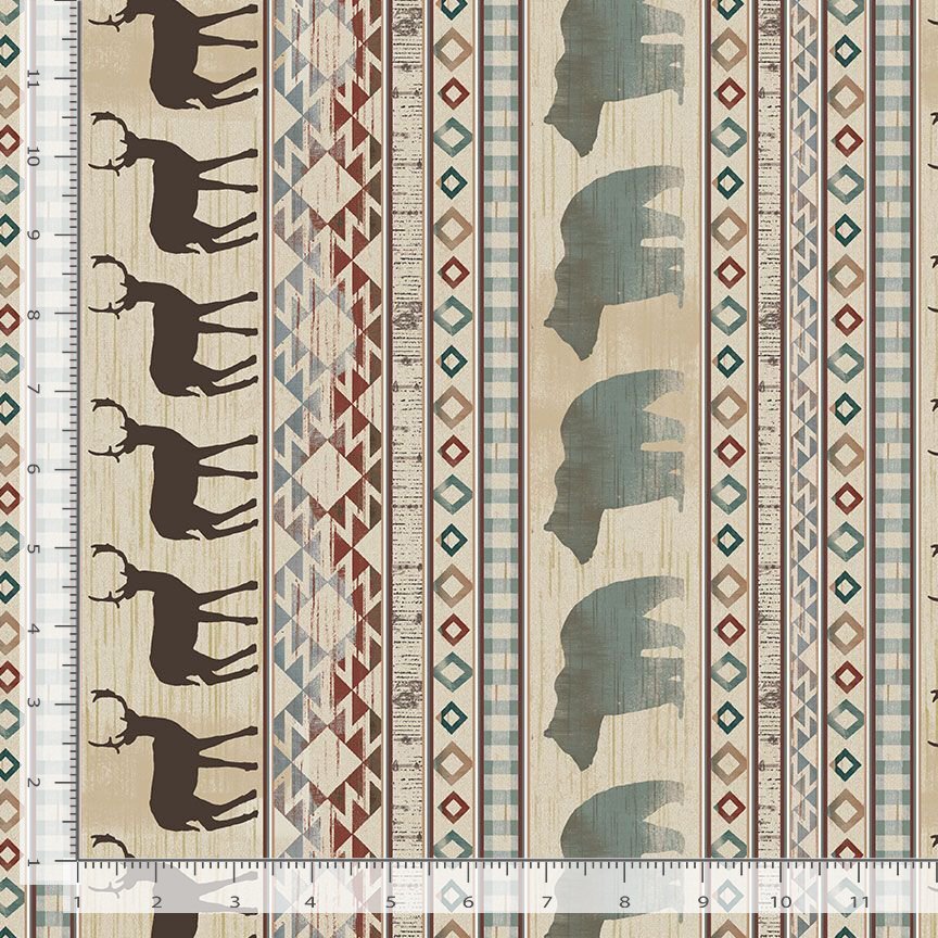 CABIN ADVENTURE ANIMAL 11″ STRIPE CD1698 Natural Timeless Durable Cotton Fabric
