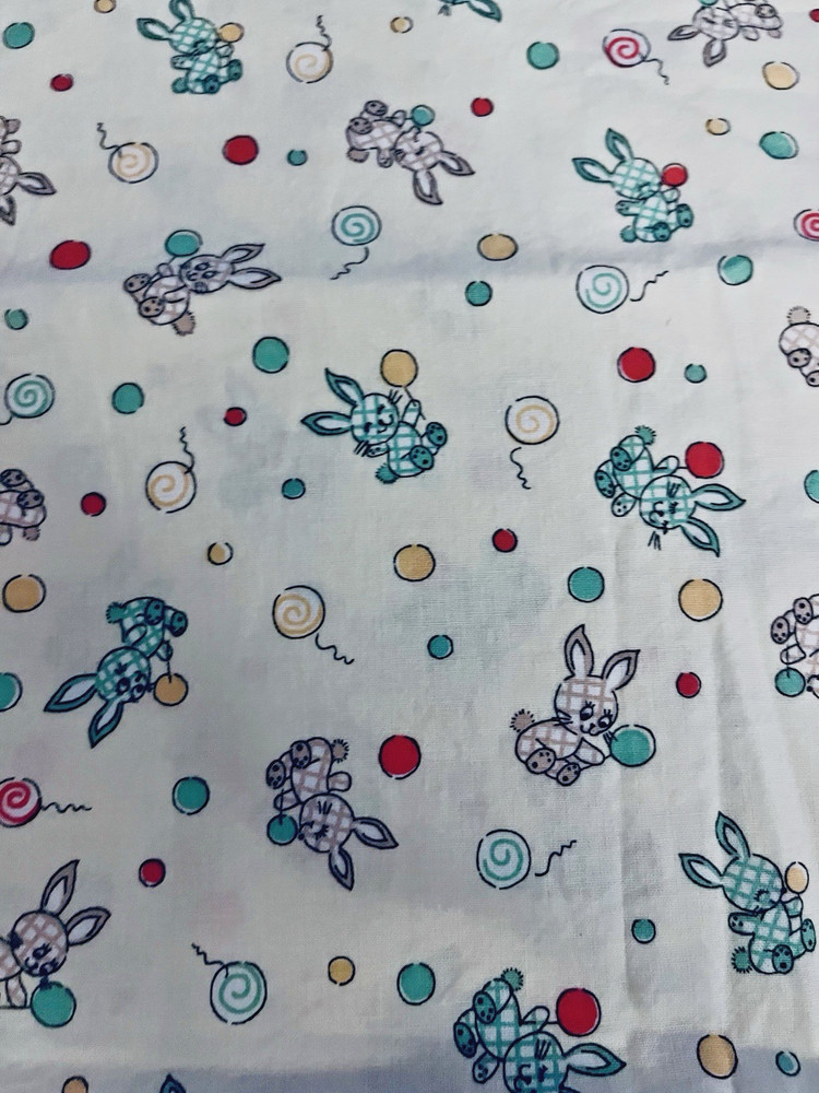 VTG Classic Cotton Novelty Pastel Gingham Bunnies Dots & Balloons on Cream BTFQ