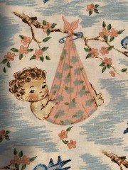Vintage Unbranded Baby Bundle Themed Cotton Fabric Nursery 43” BTY Original