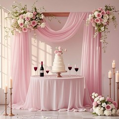 Pink Wedding Arch Chiffon Draping Fabric Sheer Curtain Backdrop 29 In x 20 Ft