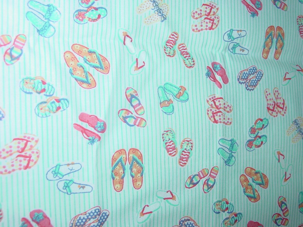 1/2 yd Bleached Aqua Orange Sandals Printed Organic Cotton Mood Fabric 60″W-NEW