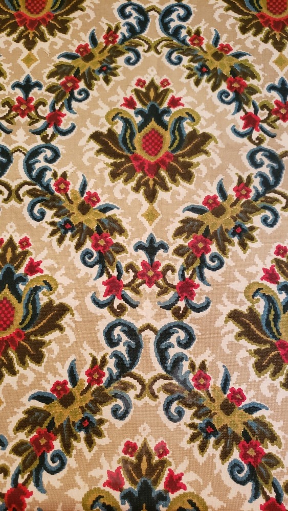 Vtg Fabric Kruse House N Home Fabrics & Draperies 46″ x 50 Red, Blue, Green