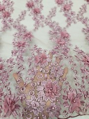 Mauve Lace 3d Floral Design Embroidered Mesh 3d Lace Fabric By The Yard Pearls
