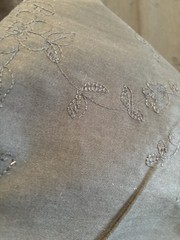 Dark Green Fabric Herringbone Weave; SameTone Embroidered Leaf Vine (3 Yds X45”)