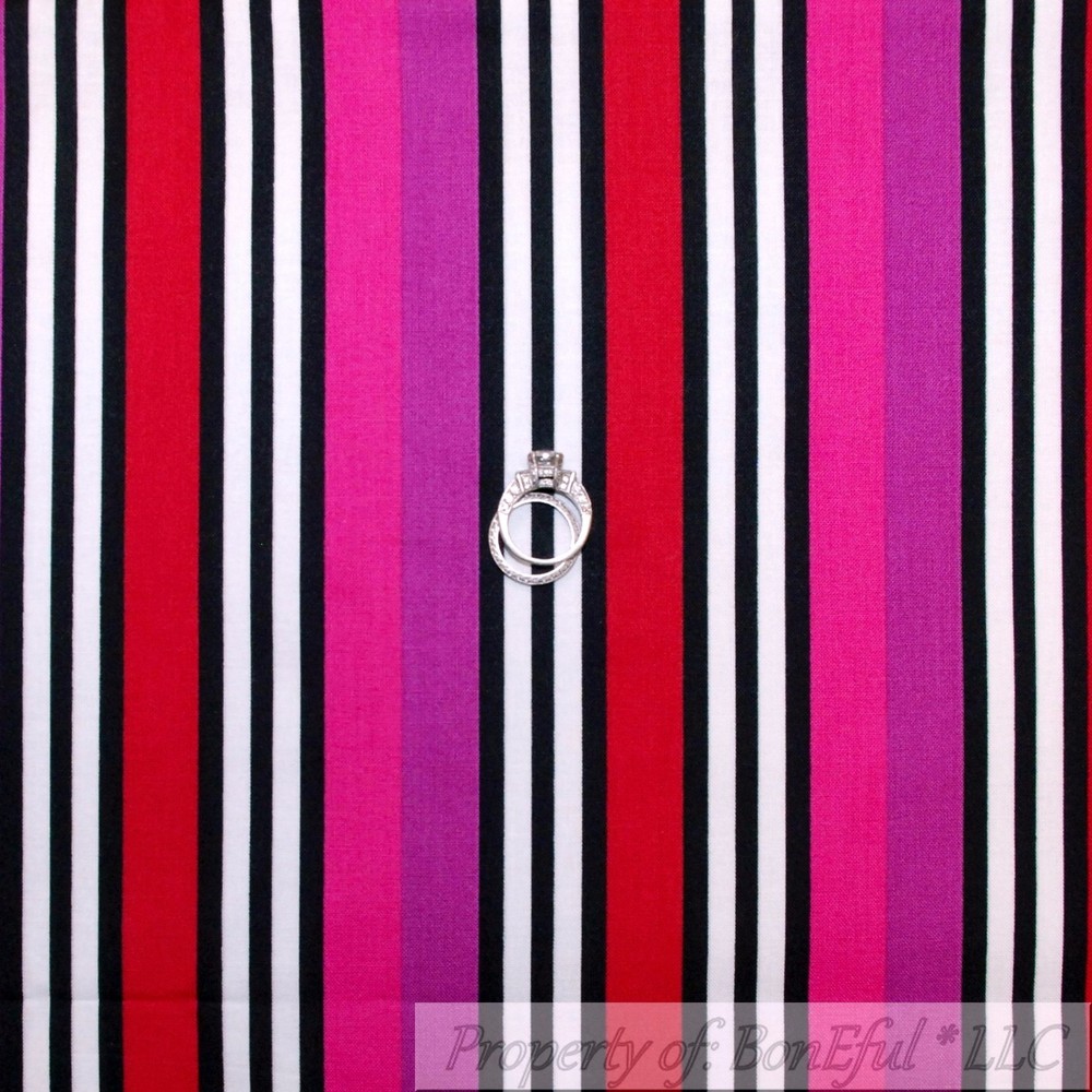 BonEful Fabric FQ Cotton Quilt Black White Red Pink B&W Purple STRIPE Holiday US