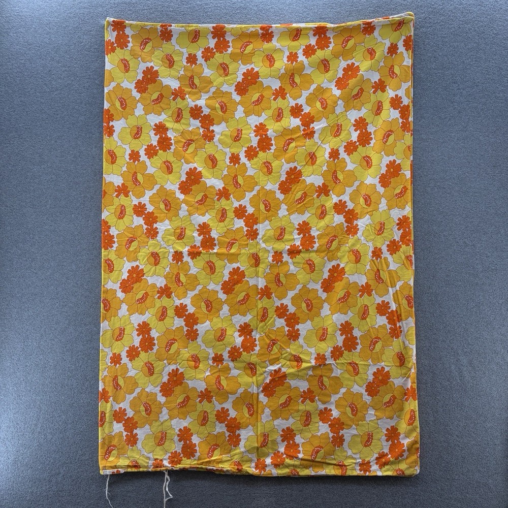 VTG 60s 70s Flower Power Fabric Yellow Orange Floral 2.5 Yards MOD Duvet Cover