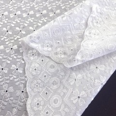 White Polycotton Eyelet Fabric Embroidered Floral Scalloped 40″ By the Fabric
