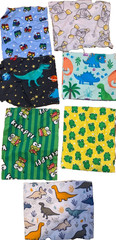 Baby/Boy Squares Cotton Flannel Fabric Lot of 12, 6.5″ x 5.5″ frog, dino, train