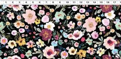 NEW EARTH Floral Dark Black Digital Cotton Fabric By the 1/2 Yd Y3347-115