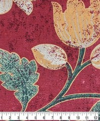 Traditional Floral Burgundy Cotton Canvas Fabric, 1 Yard, 45” Wide, 100% Cotton