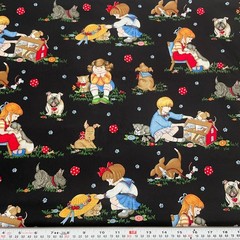 Vintage Mary Engelbreit 2005 Cranston Pets & Kids Black Cotton by the HALF YARD