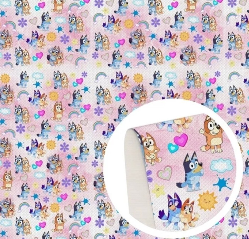 Bluey rainbow Cartoon Polyester Cotton blend fabric Bluey Sister 20″x55″ 1266830