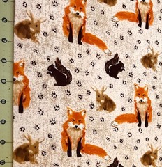 Fox Squirrel and Rabbit 19” X 42” Flannel fabric sold by the yard #2795