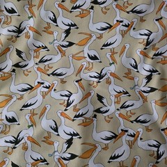 Pelicans on Tan (Some w/ Neck Ties!) – So Cute! From Japan, Cotton Shirting