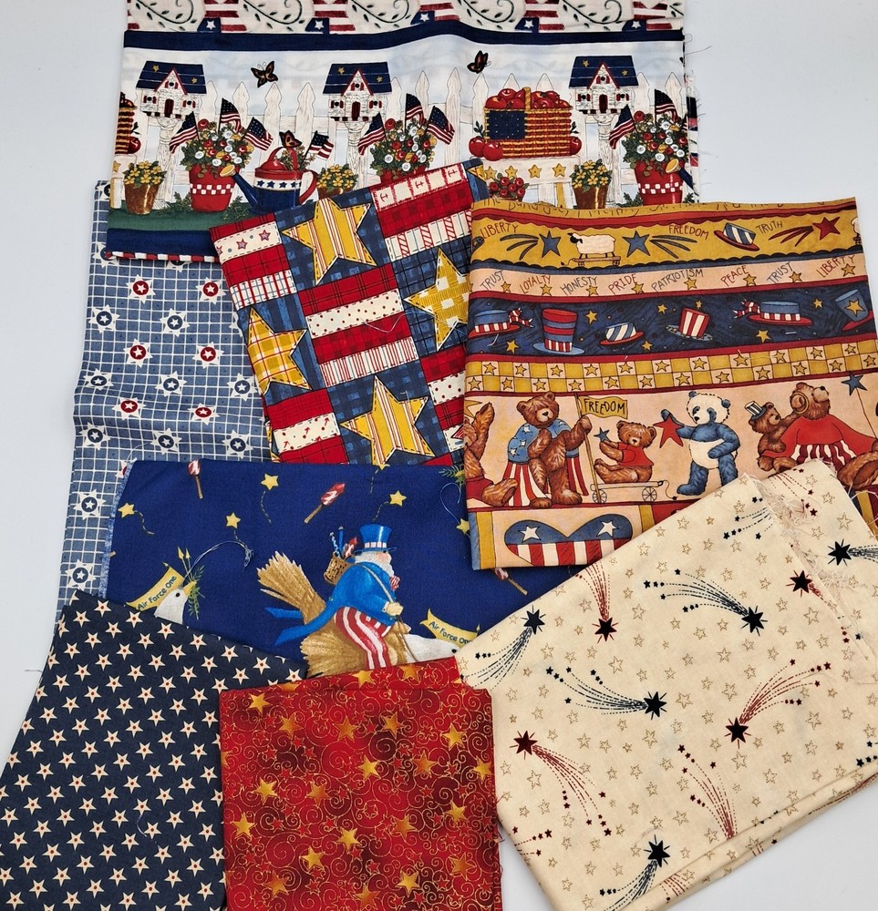 14 7/8 oz Quilt Cotton Sewing Fabric Patriotic Red White Blue ~2.5 Yd