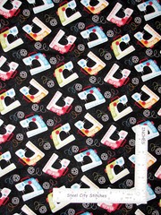 Craft Sew Machine Bobbin Toss Black Fabric By the Yard Cotton Studio E