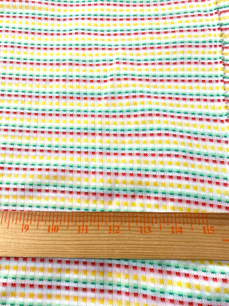 Lightweight cotton polyester knit fabric-yellow, green,orange stripe 38″ x 60″