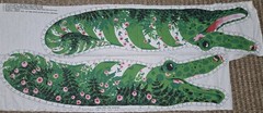 RARE! Vintage Alligator/Crocodile Craft Fabric Panel Mod Floral Reptile Pillow