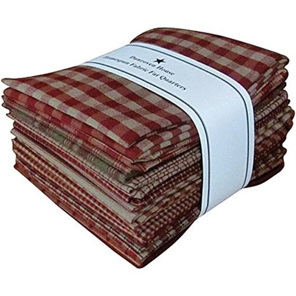 Dunroven House Red Tan Beige Homespun Fabric Checks Stripes Fat Quarter (12 Pk)