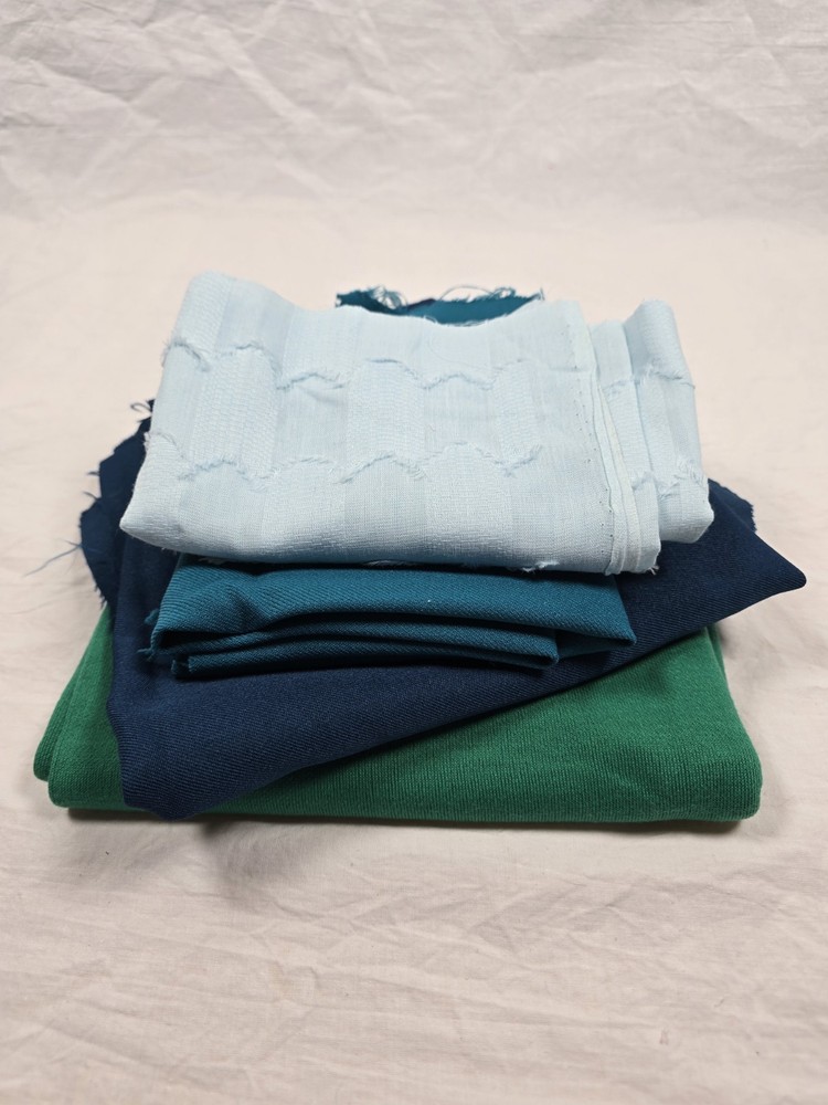 Fabric Scrap Bundle Solid Teal Green Blue Textured Sewing Quilting Craft Lot 4pc