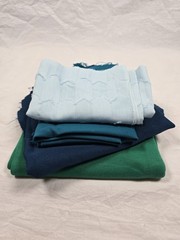 Fabric Scrap Bundle Solid Teal Green Blue Textured Sewing Quilting Craft Lot 4pc