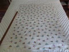5256. BARN COW SCARECROW on WHITE FEEDSACK Quilting COTTON FABRIC – 35.5″ x 43″