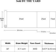 600D Waterproof Canvas Fabric by the Yard 58” W Outdoor Upholstery Fabric for Ch